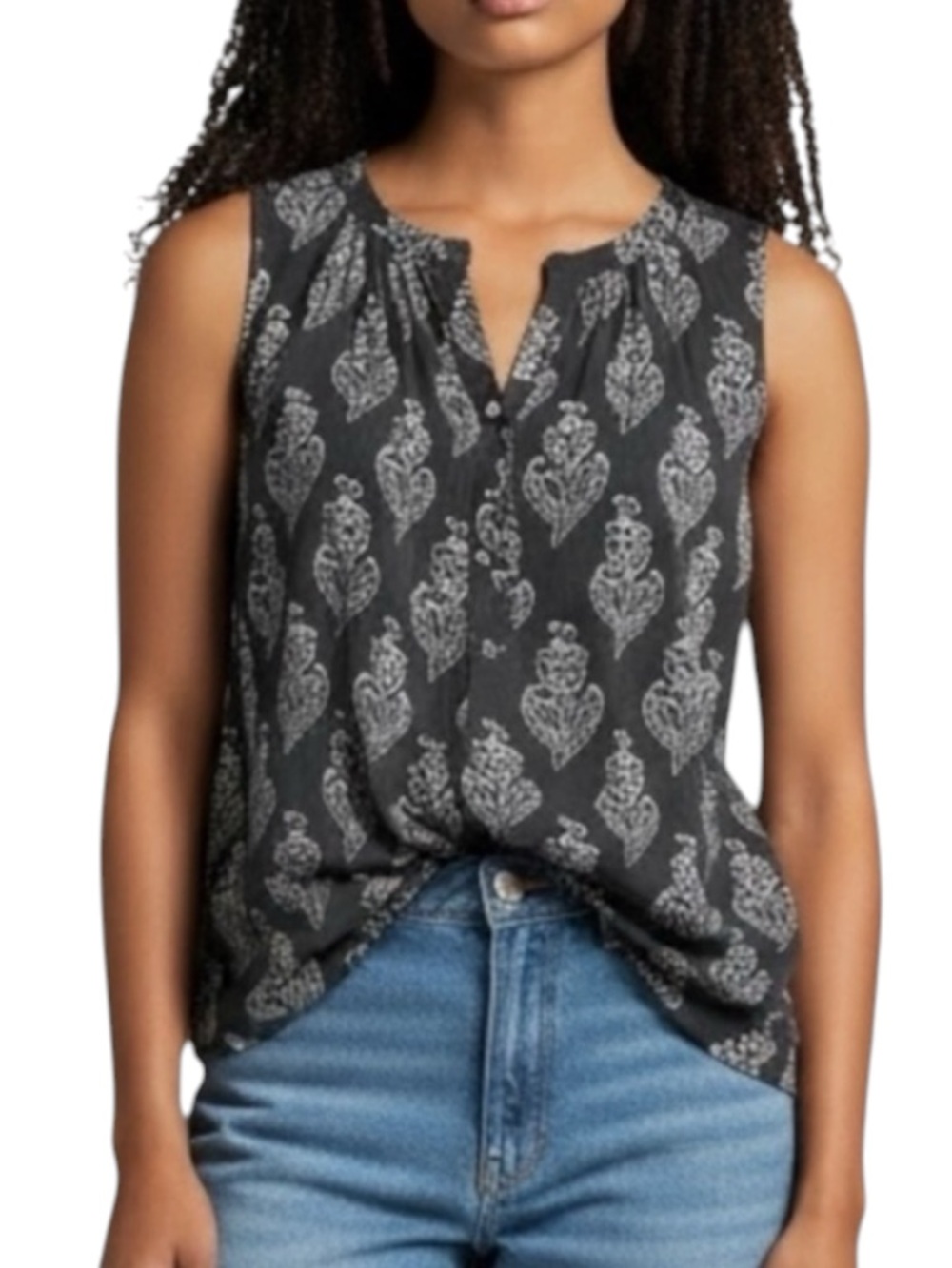 ANTHROPOLOGIE HOLDING HORSES Floral Sleeveless Top Deep Green/Black Size Small
